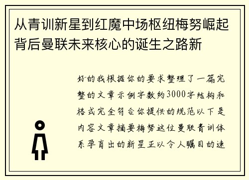 从青训新星到红魔中场枢纽梅努崛起背后曼联未来核心的诞生之路新 从青训新星到红魔中场枢纽梅努崛起背后曼联未来核心的诞生之路新